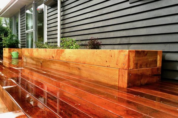 Deck macrocarpa raised garden
