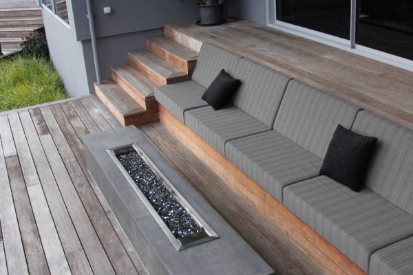 Deck steps seat gas fire